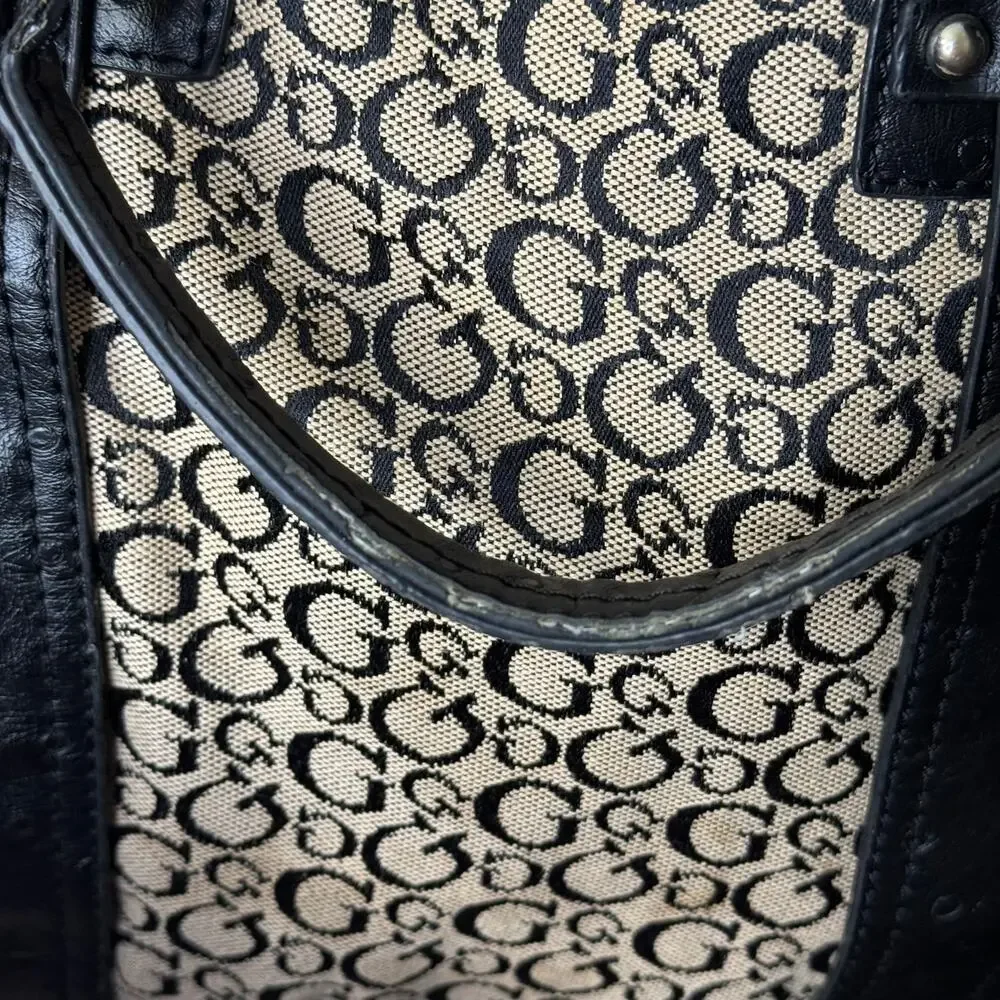 Vintage Guess Y2K Monogram Jacquard Buckle Tote Bag